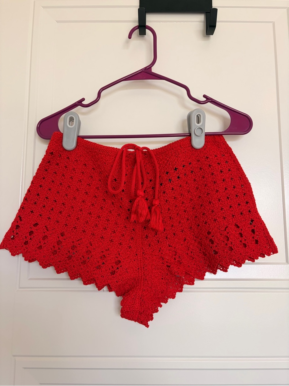 H&M Red Crochet Tassel Drawstring Women's Shorts
